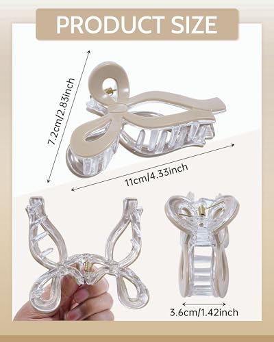 Mesovor 4 Pack Elegant Bow Hair Claw Clips, Nonslip 4.3" Large Hair Grip Hairclips for Thin and Thick | Acrylic Hair Strong Hold Hair Jaw Clamps (Neutral) - color: Neutral