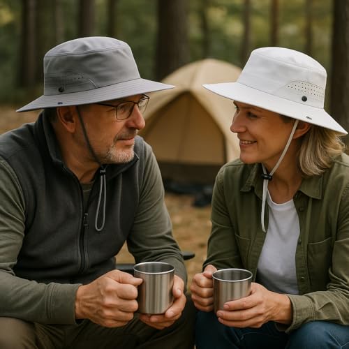Wide Brim Nylon Sun Hat for Men Women Premium Packable Outdoor Fishing Hiking Hat Breathable Vent Holes Foldable for Beach - color: Grey