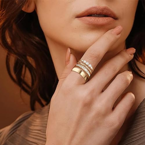FAXHION 24-60 Pcs Gold Stackable Rings for Women, Knuckle Rings Chunky Gold Ring Set Dainty Stacking Cute Rings, Multiple Sizes Cute Jewelry Set Gift - style: Modern, Contemporary, American