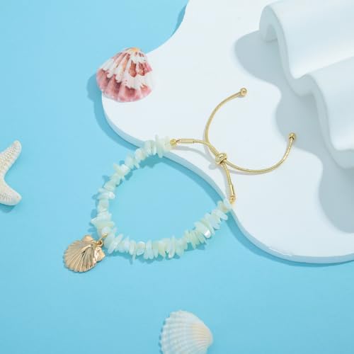 Gold Charm Bracelet for Women Boho Adjustable Shell Starfish Bracelet Summer Beach Ocean Statement Bracelets - color: Shell bracelet