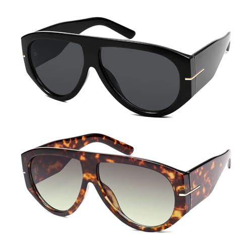 Oversized Retro Aviator Sunglasses Womens Mens 70s Classic Vintage Sun Glasses AR82227 - color: Deep Black+deep Tortoise/Grey