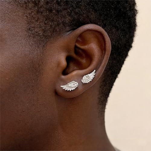 Angel Wing Stud Earrings for Women Flat Back Cartilage Earrings Zircon Crystal Stainless Steel earring Helix Piercing Jewelry