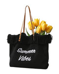 Personalized Embroidered Bridesmaid Tote Bag, Custom Large Women Vaction Travel - color: Deep Black