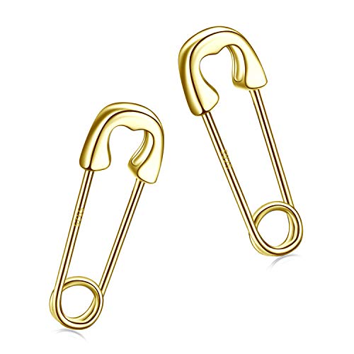 CHIC & ARTSY 925 Sterling Silver Safety Pin Earrings - Lightweight Comfortable Punk Paperclip Cartilage Hoop Earrings, Trendy Industrial Style Jewellery for Women and Men - color: Yellow-Small Heart