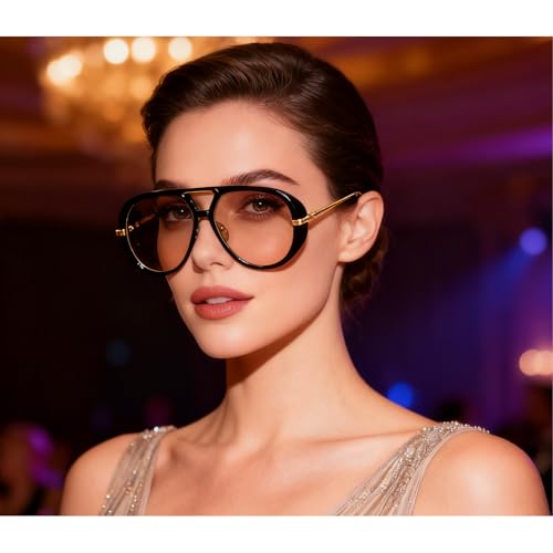Trendy Oversized Pilot Sunglasses Women For Men Round Sun Glasses Vintage Big Frame Shield Shades Men Punk Sunglasses - color: C10