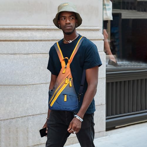 KL928 Sling Bag - Small Crossbody Backpack Shoulder Casual Daypack Rucksack for Men Women - color: 6881mr-orange+darkblue