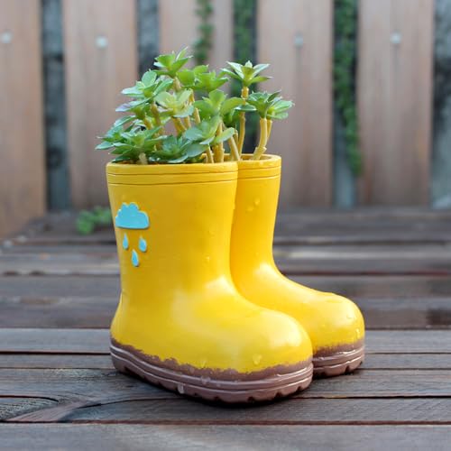 Yellow Rain Boot Flower Pot Garden Planter Succulent Planter Resin Cute Boots Planter Pot Decorative Succulent Planter Pot with Drainage Hole Boots Flower Vase Gift - color: Design-2