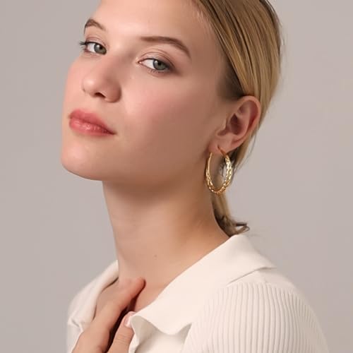 Senteria Silver Hoop Earrings for Women Hypoallergenic 925 Sterling Silver Post Hoop Earrings Lightweight Large Hoops Earring Thick Twisted Silver Hoops 30/40/50MM - color: 30MM Gold