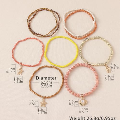 Caiyao Bohemian Multilayer Stackable Seed Beaded Bracelets Colorful Crystal Glass Beads Strand Bangle Bracelet BFF Wristbands Bracelet for Women Summer Beach Hawaii Jewelry Birthday Gifts - color: Brown-starfish