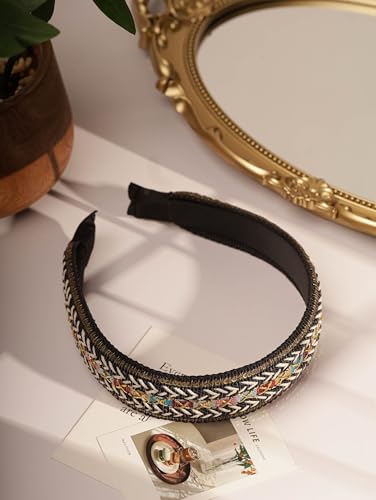 MINACHI Bohemian Wide-brimmed Embroidered Ethnic Brocade Hairband, All-match Face, Hair Accessories, Ethnic Style for Women