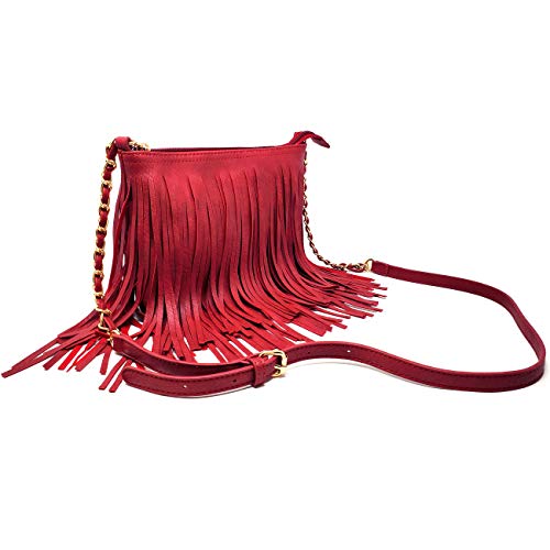 Solene Fringe Crossbody Shoulder Bag with Strap, Tassel Messenger bag, Country Style Western Fringe Purse for Women - color: Red
