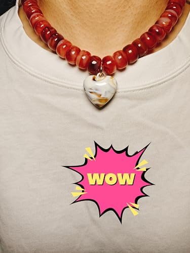 Chunky Colorful Beaded Statement Boho Summer Beach Chokers Necklace Heart Pendant Pink Green Yellow Brown Fashion Jewelry - color: Brown