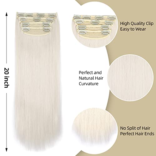 Synthetic Hair Extensions Platinum Blonde 20 Inch Full Head Ice Blonde Hair #60 Clip in Extensions 4 Pcs - color: 60# - Platinum Blonde
