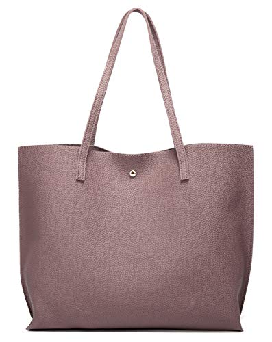 Dreubea Women's Soft Faux Leather Tote Shoulder Bag from, Big Capacity Tassel Handbag - color: Dark Pink