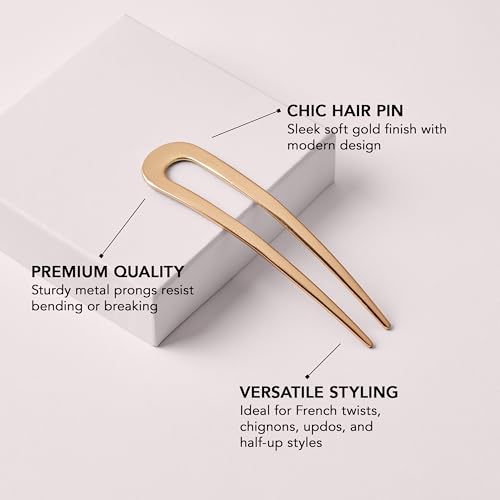 The Hair Edit Sleek Chignon French Pin, Elegant Gold Metal Hair Accessory for Buns, French Twists & Updos, Lightweight Pin for Effortless Everyday Style, Hair Pin for All Hair Types, Easy to Use - color: Soft Gold
