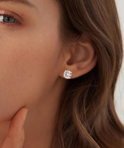 925 Sterling Silver Stud Earrings Simulated Diamond Round Cubic Zirconia Earring Set for Women Men 7-10MM - size: 9mm