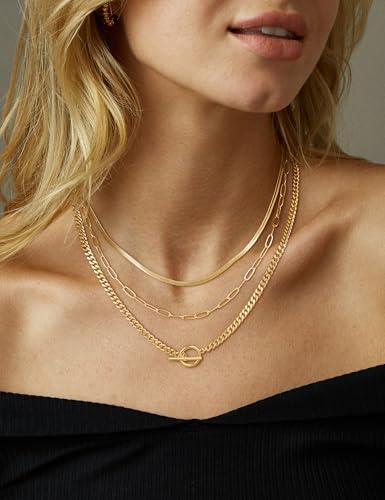 CHESKY Layered Necklaces for Women, 14K Gold Plated Chain Necklace Women Trendy Cuban Link Paperclip Chain Toggle Clasp Necklace Fashion Chunky Jewelry for Women - style: chain3-gd