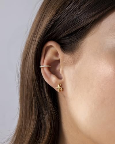 PAVOI 14K Gold Plated Dainty Flat Back Earrings for Women - Hypoallergenic Sterling Silver Posts Helix Cartilage Piercing Jewelry - Emoji Motif Bow Celestial Flatback Gold Stud Earrings Screw Back - style: Sparkle