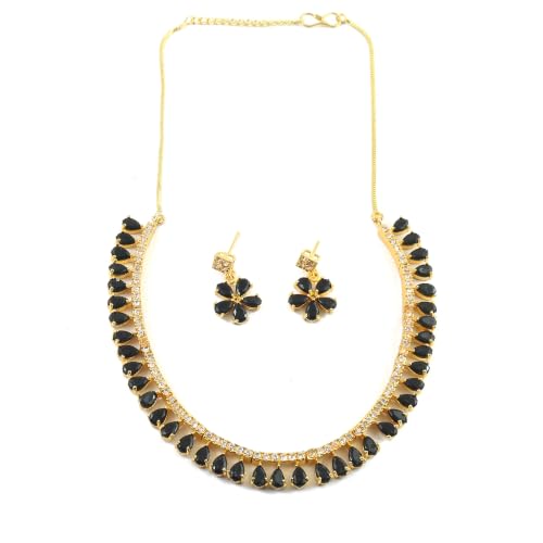 JewarHaat Indian Bollywood Necklace Set AD CZ Elegant Gold Plated Multi Stones Sparkling Crystals Choker with Earrings Fashion Jewellery for Women & Girls - color: Black