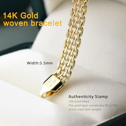 5mm Mesh Link Chain Bracelets for Women 14K Gold Bracelets Dainty Link Bracelet 6.5-8 Inches Jewelry Gifts Sweat Proof and Fade Resistant Lifetime Quality - color: Mesh Link Chain-6.5