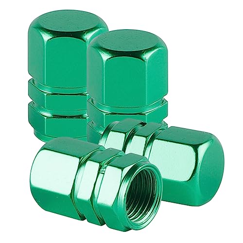 alpmosn Aluminum Tire Stem Valve Caps Wheel Valve Covers Car Dustproof Tire Cap Cover Accessories, Universal for SUV, Car, Bike and Motorcycle, Hexagon Shape (4PCS Green) - color: Green