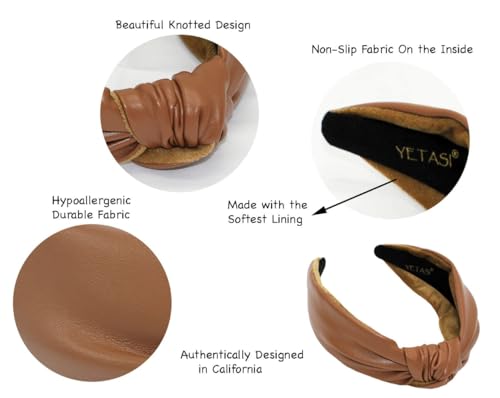 Chunky 2.5 Inches Thick Brown Leather Headbands for Women Goes with Everything, Girl Knotted Headband is a Fashion Designer Top Knot Head band for Hair Accessories Womens - color: Chunky Brown