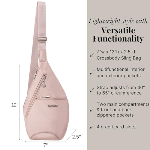 Baggallini Mini Sling - 12x7 Sling Crossbody Bag Backpack with Adjustable Shoulder Strap - color: Blush Shimmer