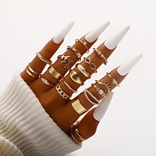FAXHION 24-60 Pcs Gold Stackable Rings for Women, Knuckle Rings Chunky Gold Ring Set Dainty Stacking Cute Rings, Multiple Sizes Cute Jewelry Set Gift - style: Gold-30 pcs