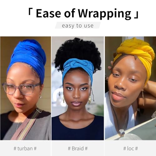Head Wraps for Black Women, Breathable Headwrap Soft Long Hair Wraps Wide Headscarves for Locs Braids - color: 5pcs-(black,denim Blue,royal Blue,navy Blue,sky Blue)