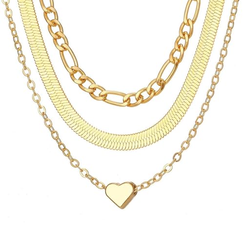 Gold Necklaces for Women Gifts - 14K Gold Plated Necklace for Women Necklaces for Her Tiny Fashion Jewelry for Teens，for Women Friends Jewelry Gifts，Necklace Gold Jewelry Birthday Gifts - style: Three layered heart-shaped layered necklace