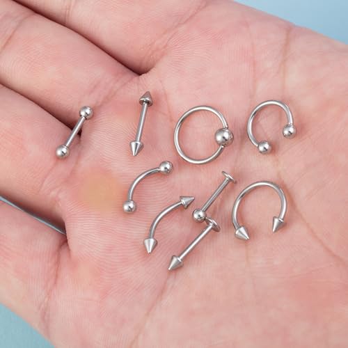 50Pcs Punk Eyebrow Nose Septum Earrings Tragus Cartilage Helix Daith Stud Lip Labret Rings Body Jewelry Set Stainless Steel Body Piercing Jewelry For Women Ornaments