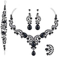 Paxuan Crystal Bridal Wedding Jewelry Sets for Women Rhinestone Teardrop Crystal Statement Choker Necklace Drop Earrings Link Bracelets Rings Teardrop Jewelry Set for Brides Bridesmaids - color: Necklace+Earrings+Bracelet+Ring（Black) - N