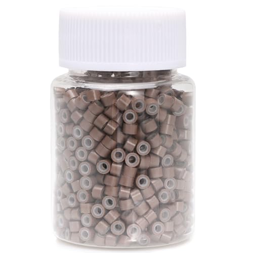 NIACONN 1000pcs 4 mm Tinsel Hair Extensions Beads, Silicone Lined Ring Micro Link I-tip Beads for Hair Extension - Brown - color: Brown, size: 4mm