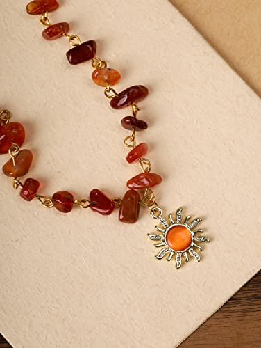 Sacina Boho Hippie Sun Necklace, Crystal Choker Necklace, Boho Necklace, Hippie Necklaces, Christmas Jewelry Gift For Women - color: carnelian