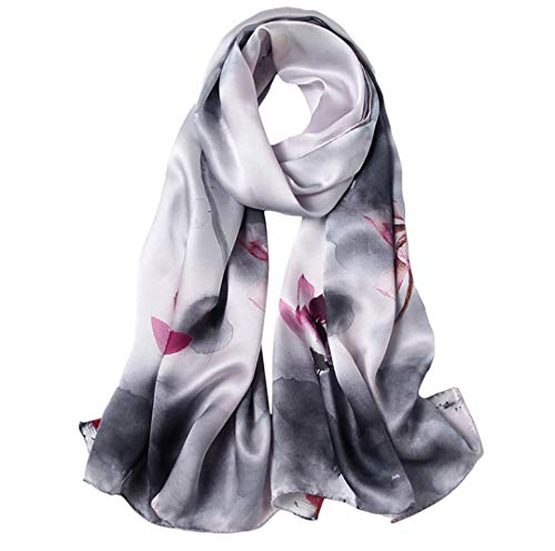 ANDANTINO 100% Silk Long Scarf-Women Large Oblong Shawls with Gift Packed - color: Ink Painting-lotus