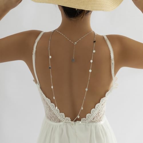 Rhinestone Back Chain Necklace for Women Bridal Wedding Sexy Rhinestone Backdrop Chain Waist Belly Chains Trendy Body Chains Jewelry - style: SilverA