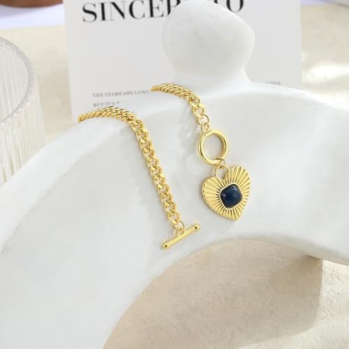 Heart Necklace for Women Dainty 14K Gold/Silver Plated Love Charm Pendant Choker Adjustable Chain Meaningful Cute Jewelry Gift for Her Wife Best Friend Couple - style: Toggle Heart-GD