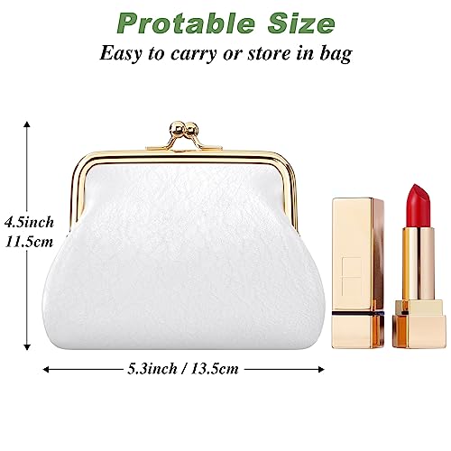 Coin Purse, Small PU Leather Change Purse, Coin Wallet with Clasp, Car Change Holder Pouch for Woman Men Kids Girls, White - color: White