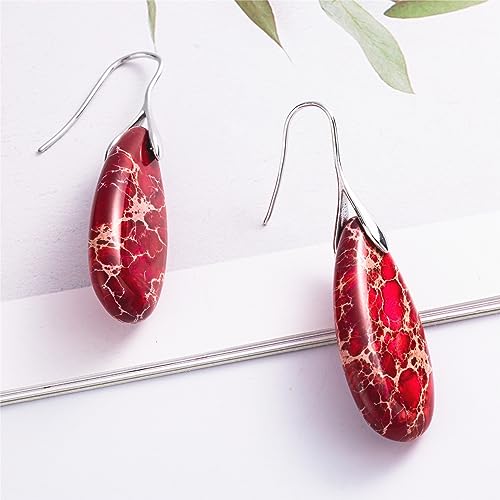 SELOVO Stone Fishhook Dangle Drop Earrings Statement Earrings for Women Stone - color: Red-Silver Color Hook