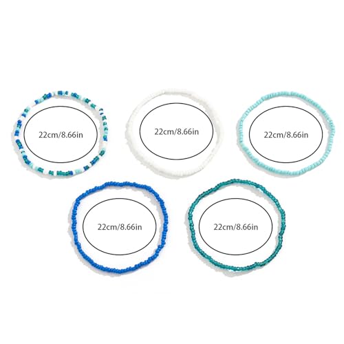 5Pcs Summer Beach Bead Anklet Bracelet,Multi-layered Pearl Anklets,Bikini Foot Chain Bracelet Wedding Bridal Adjustable Leg Bracelet Jewelry for Women Girls - style: Blue