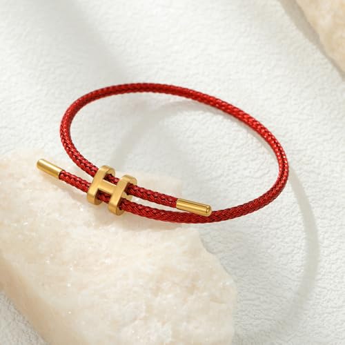 AIMADE Bracelets for Women Adjustable Charm Bracelet, 18k Gold-plated Buckle Design Titanium Steel Wire Rope Women's Gift Jewelry - color: Red-Red