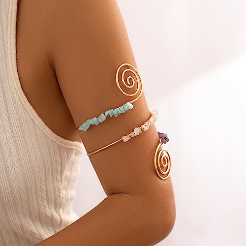 XAM Arm Cuff Upper Arm Bracelet for Women Adjustable Flower Sea Shell Leaf Feather Open Upper Arm Bangle Bracelet Boho Summer Holiday Jewelry - color: StyleF