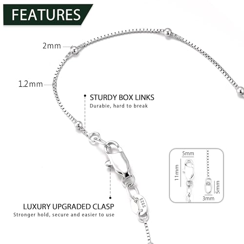 IEFWELL S925 Sterling Silver Satellite Chain Bracelet for Women - 1.2mm Satellite Bead Box Chains Bracelet, Hypoallergenic Sturdy Women's Silver Chain Bracelets, 6.5/7/7.5/8/8.5/9 Inches Jewelry Gifts