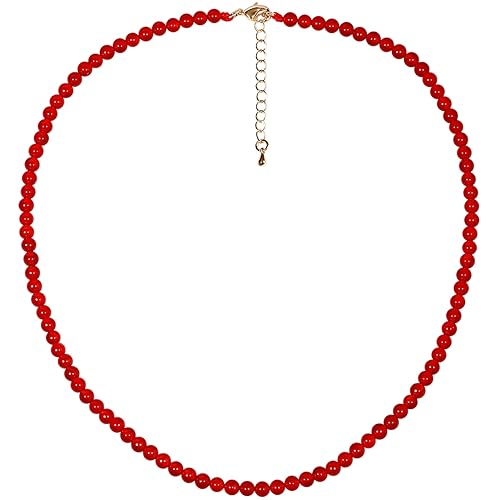 Simple Choker Necklace for Women Real Stone and Crystals Necklaces 4mm Beaded Choker Jewelry Meditation Gift for Women (16"+2") - style: Red Agate