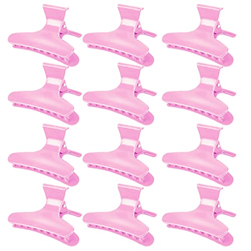 Ondder 12 Pack PInk Butterfly Hair Clamps Clips Hair Claw Clips Pro Salon Clip for Styling, Sectioning, Cutting, Coloring Hair Clips Hairdressing Salon Tool Hair Accessories for Women Girls - color: Pink