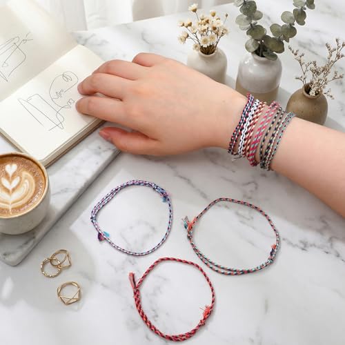 30Pcs Woven Wrap Friendship Bracelets, Handmade Boho Braided Friendship Bracelet Colorful Adjustable String Bracelets for Women Matching Accessory