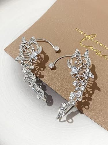 2 PCS Butterfly Ear Cuff Fairy Wing Cuff Wraps Vintage Non-Piercing Fake Earrings for Women Bridal Wedding Party Prom Ball Jewelry Crystal Rhinestone Sparkling - style: Style1