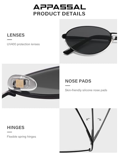 Appassal Retro Oval Sunglasses for Women Mens with Spring Hinge Sunnies AP3696 - color: C3 Black / Grey