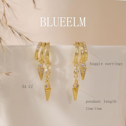 Dangle Earrings For Women, Dainty Gold Drop Statement Earrings 14K Gold Plated Long Huggie Earrings for Women Trendy Hypoallergenic Dangly Earrings Small Triple Hoops Earrings Fashion Jewelry - color: gold-two