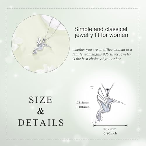 POPLYKE Hummingbird Necklace 925 Sterling Silver Hummingbird Pendant Necklace Jewelry Gift for Women - color: C-Opals Hummingbird